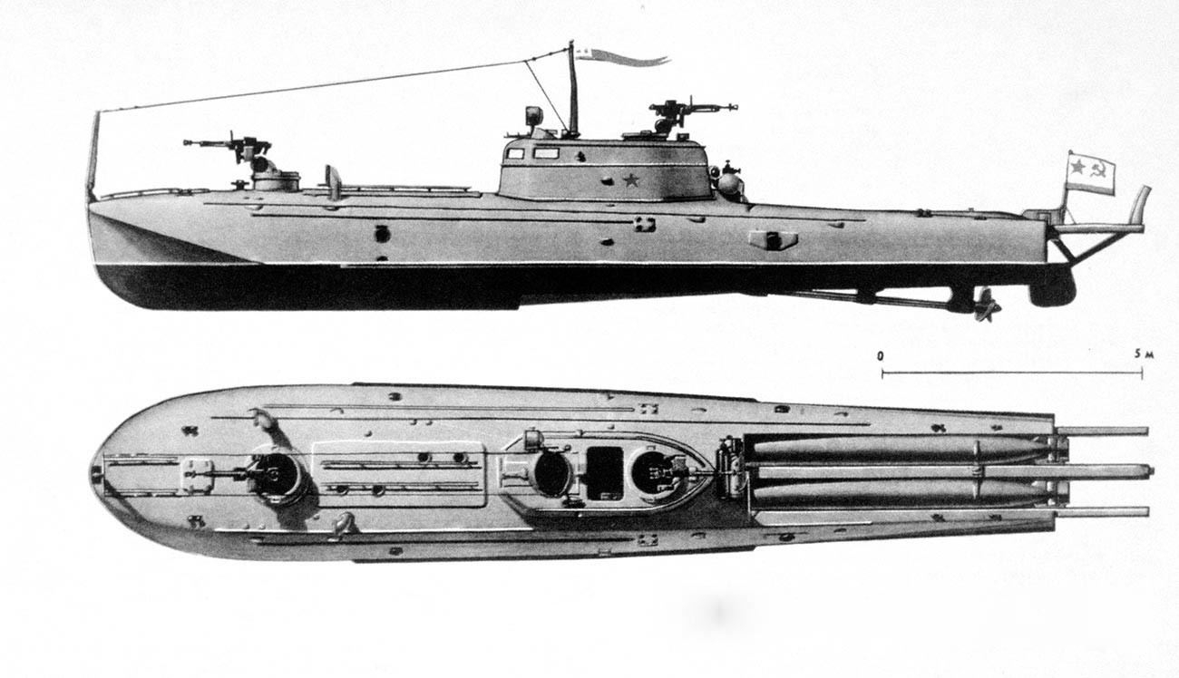 Цртеж на торпедниот чамец од типот Г-5.