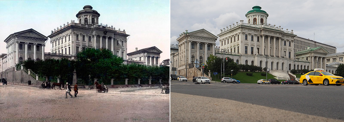 Лево: Дом Пашкова,1890-те; десно: 2020. година