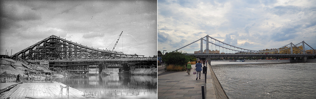 Pemandangan panorama Jembatan Bolshoy Krymsky selama pembangunan (1933)/2020
