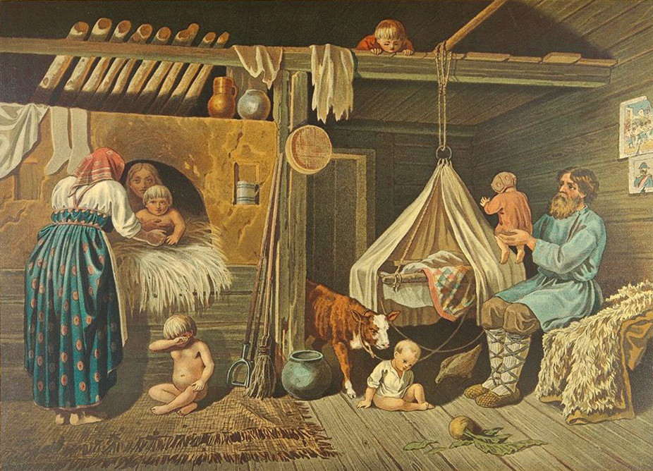 Peasants in their house during winter