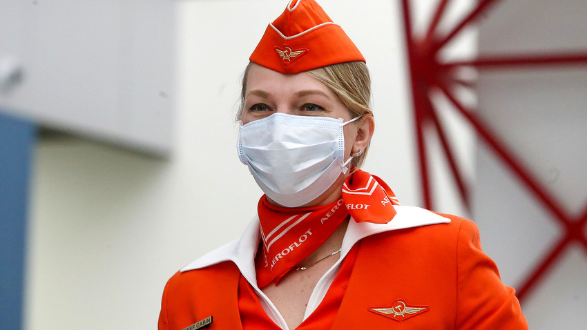 An Aeroflot flight attendant seen at Moscow's Sheremetyevo International Airport.