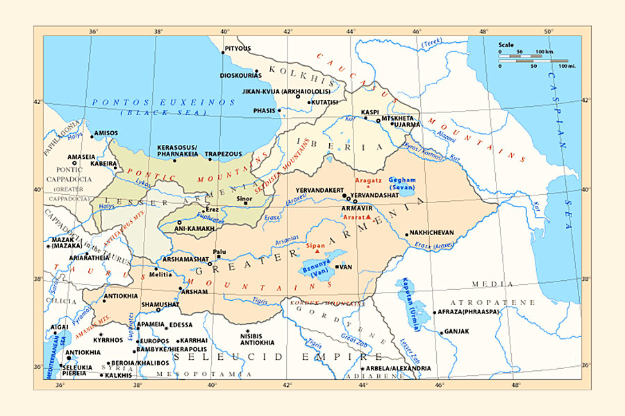 Carte de l'Arménie aux IV-IIe siècles avant JC