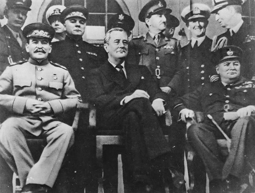 Joseph Stalin, Franklin Delano Roosevelt and Winston Churchill at the Tehran Conference, Nov. 28, 1943