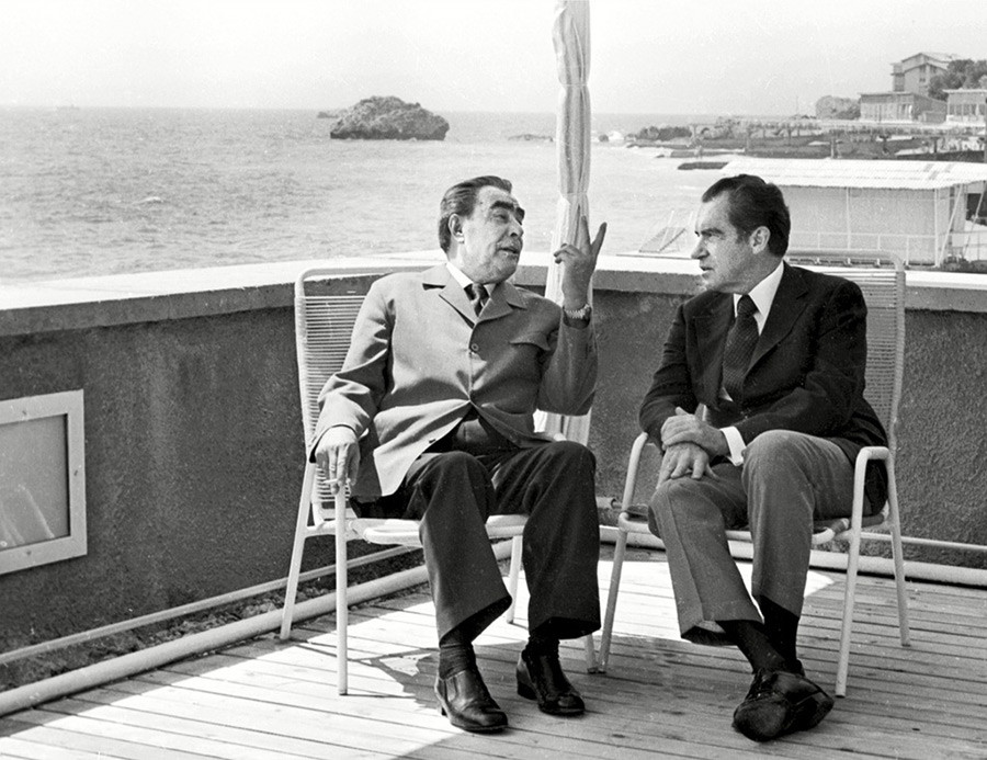 Leonid Brezhnev and U.S. President Richard Nixon in Crimea, June 29, 1974
