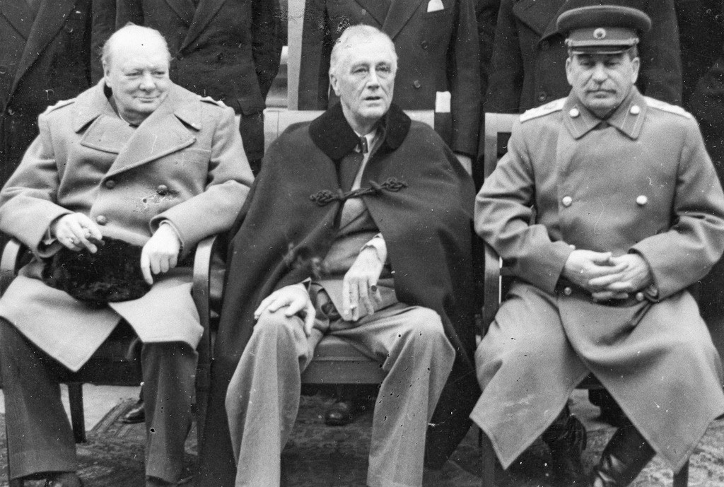 «Большая Тройка»: Уинстон Черчилль, Франклин Делано Рузвельт, Иосиф Сталин, февраль 1945