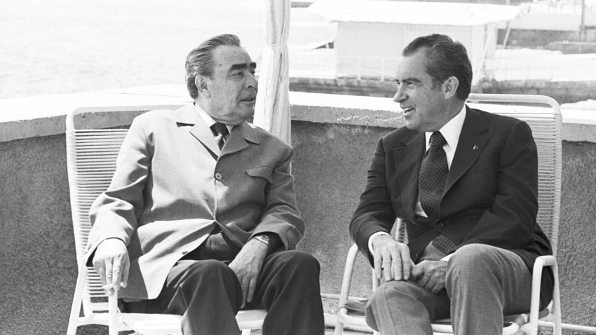 Secretário-geral Leonid Brejnev e presidente dos Estados Unidos Richard Nixon
