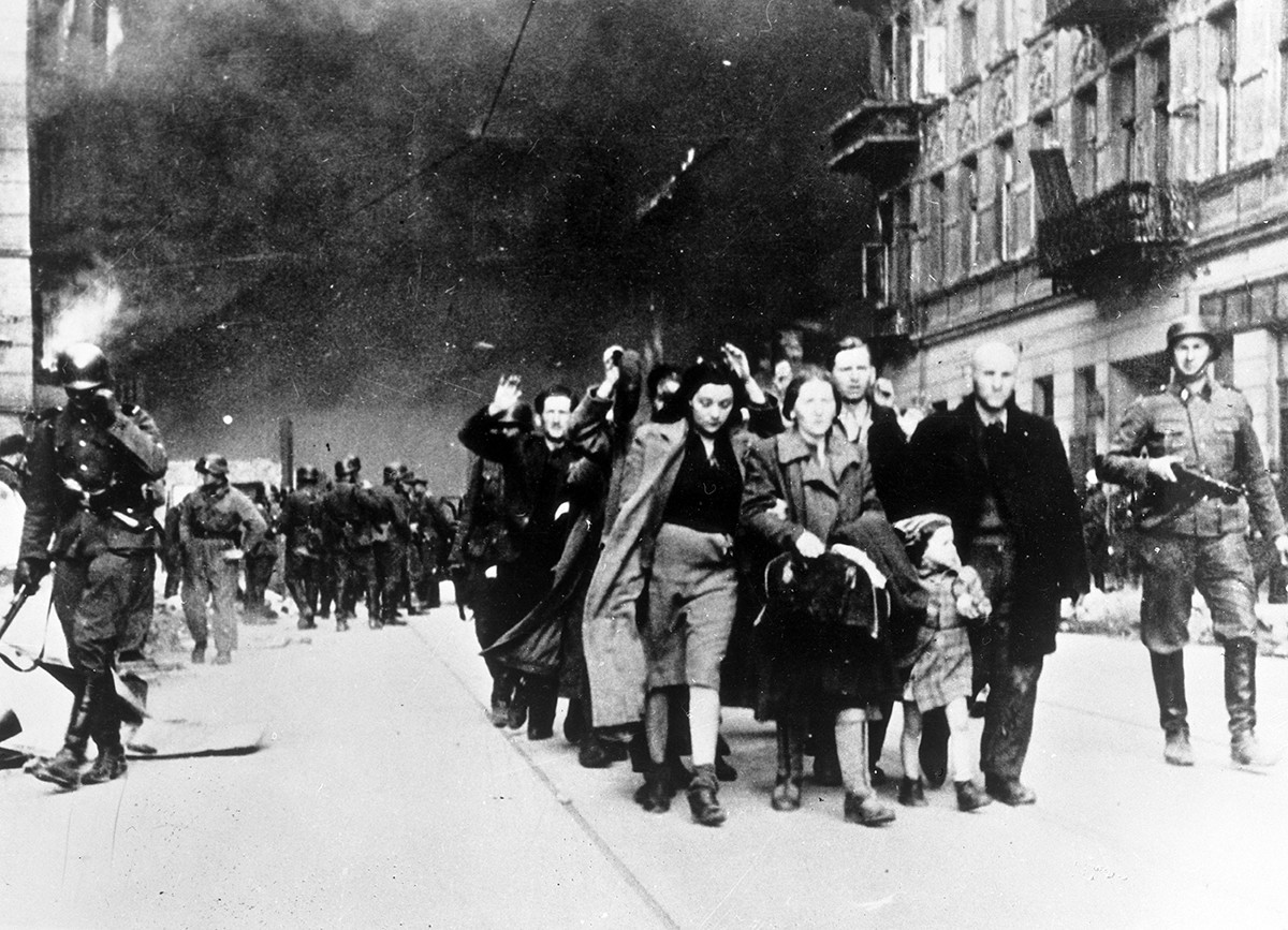 Residents of the Warsaw ghetto on their way to the Treblinka death camp in 1942