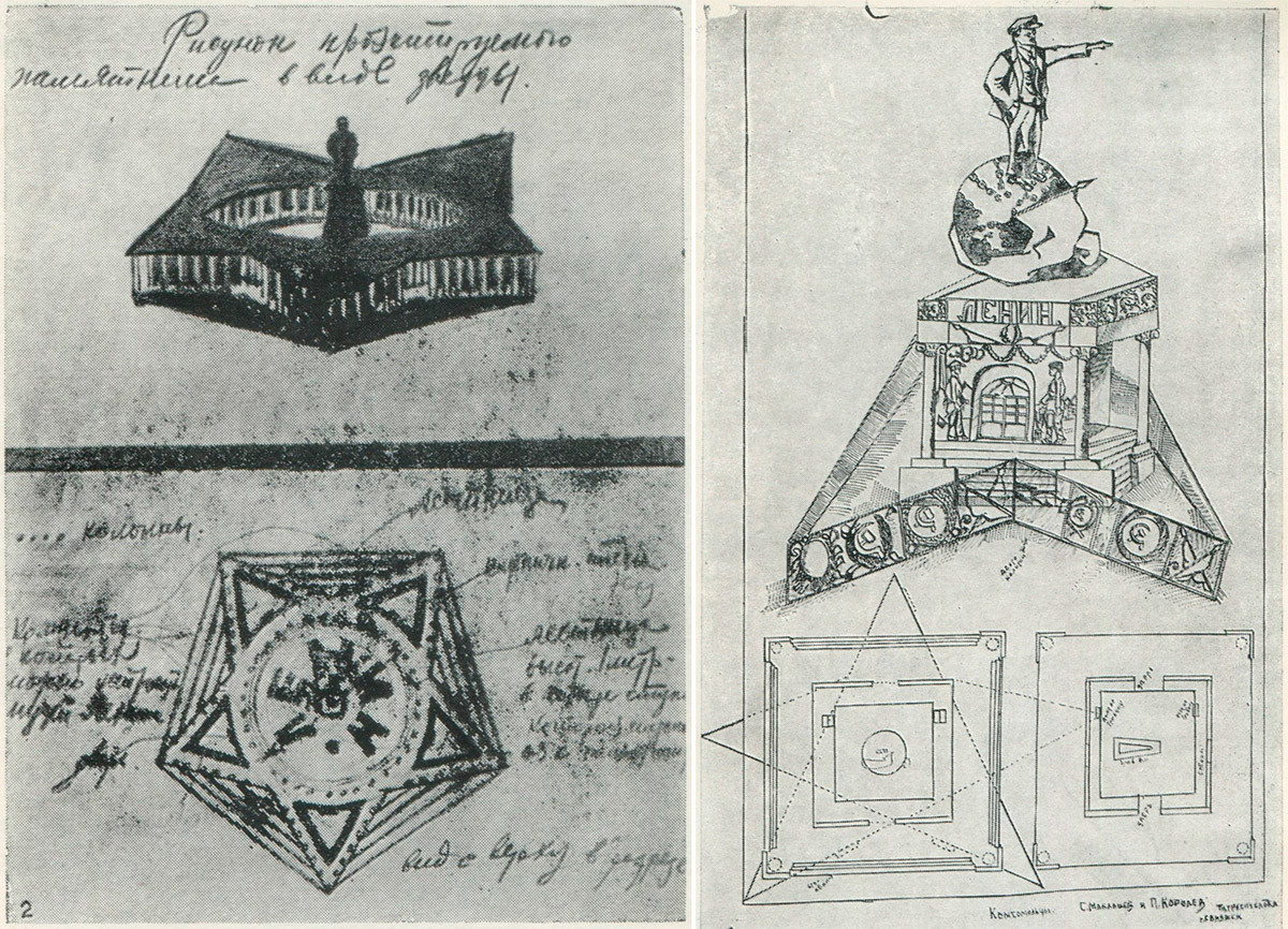 P.N.Baranov; S.Maklashov y P.Korolev. Mausoleos en forma de estrella.
