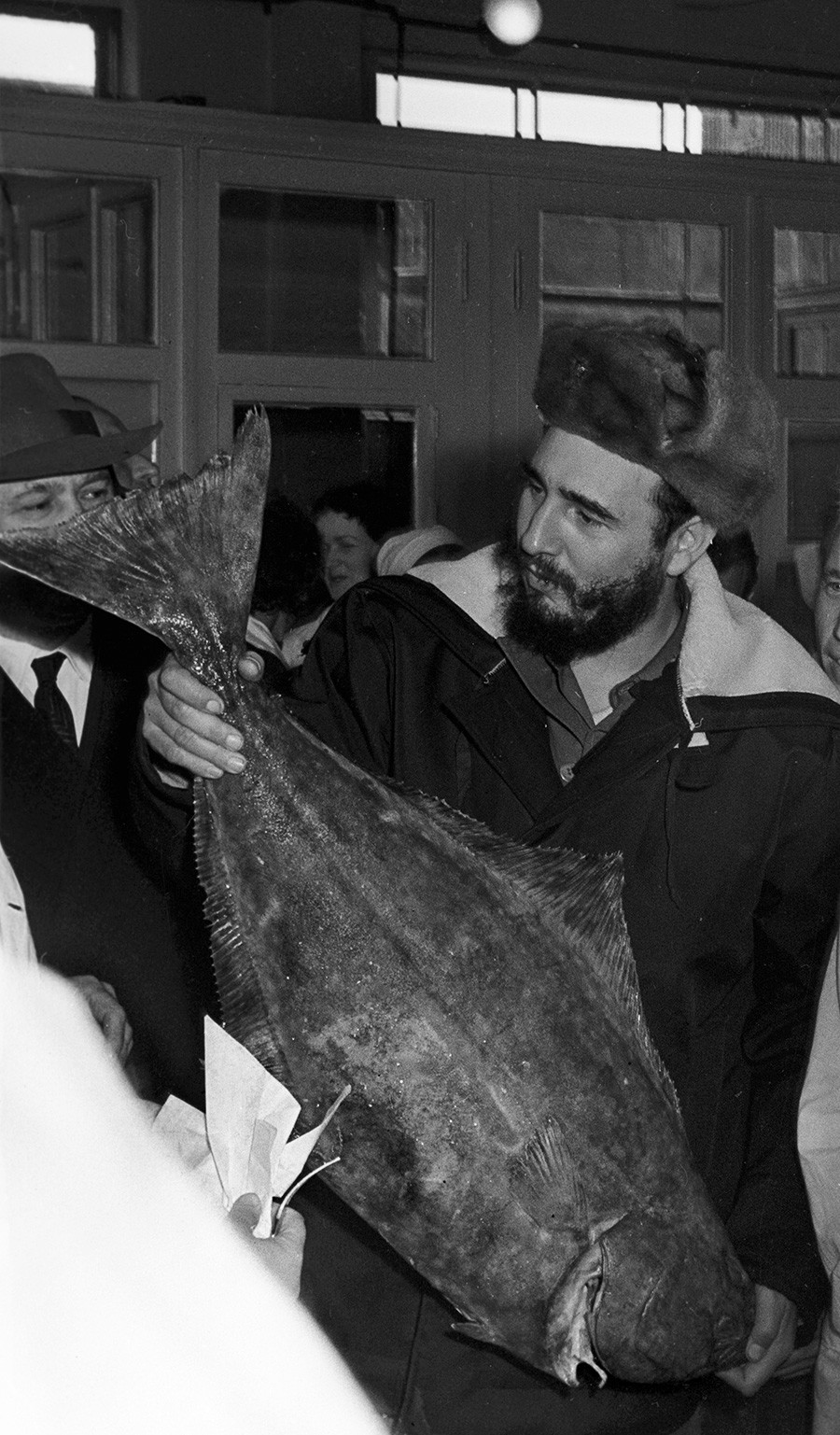 Chairman of the State Council and Council of Ministers of the Republic of Cuba, leader of the Cuban revolution Fidel Castro visits a fish factory in Murmansk, USSR