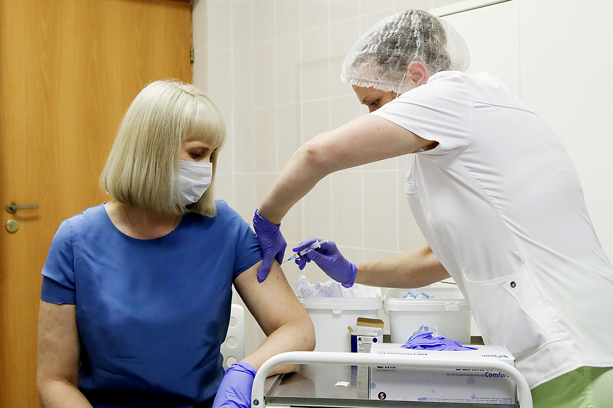 Volunteers take part in post - registration trials of the Russian COVID-19 vaccine