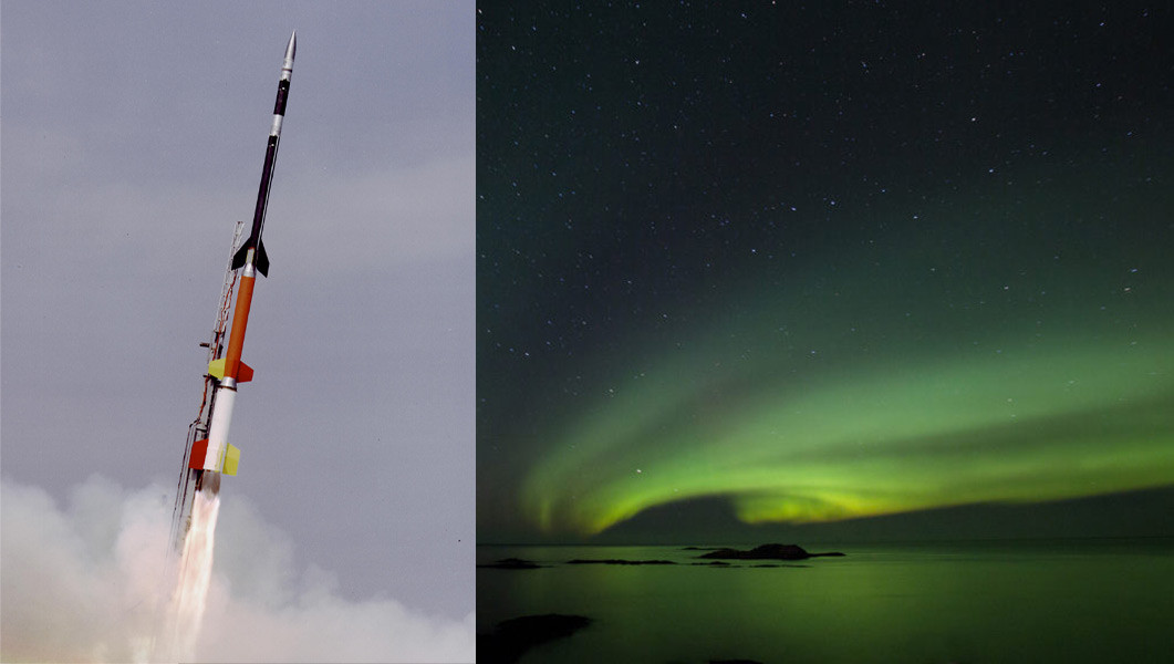 Black Brant XII/View of northern lights over the Andoya Space Center in Andenes, Norway.