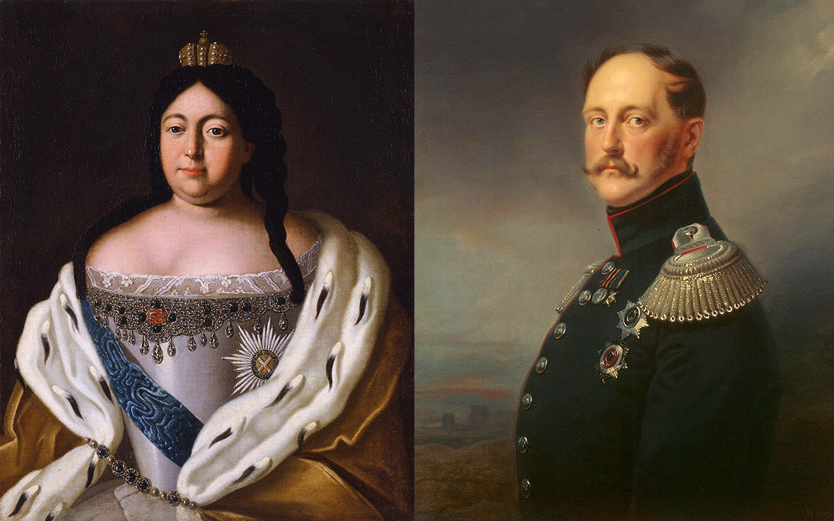 アンナ・ヨアーノヴナ女帝（左、1693-1740）とニコライ1世（右、1796-1955）