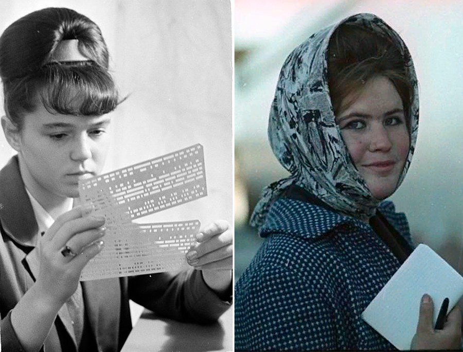 À gauche : une opératrice d'ordinateur central, 1960. À droite : une femme à Arkhangelsk, ville russe située dans le Nord du pays, 1965