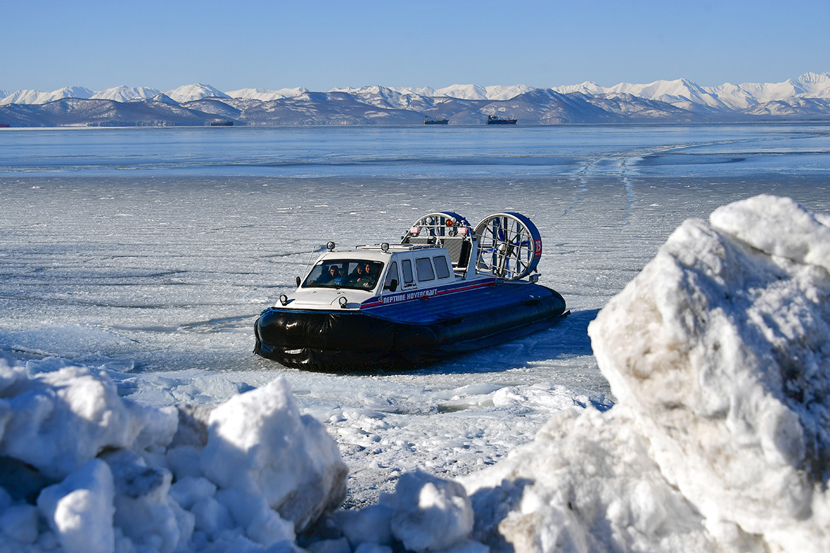 Neptun 15 hovercraft on Kamchatka Peninsula.