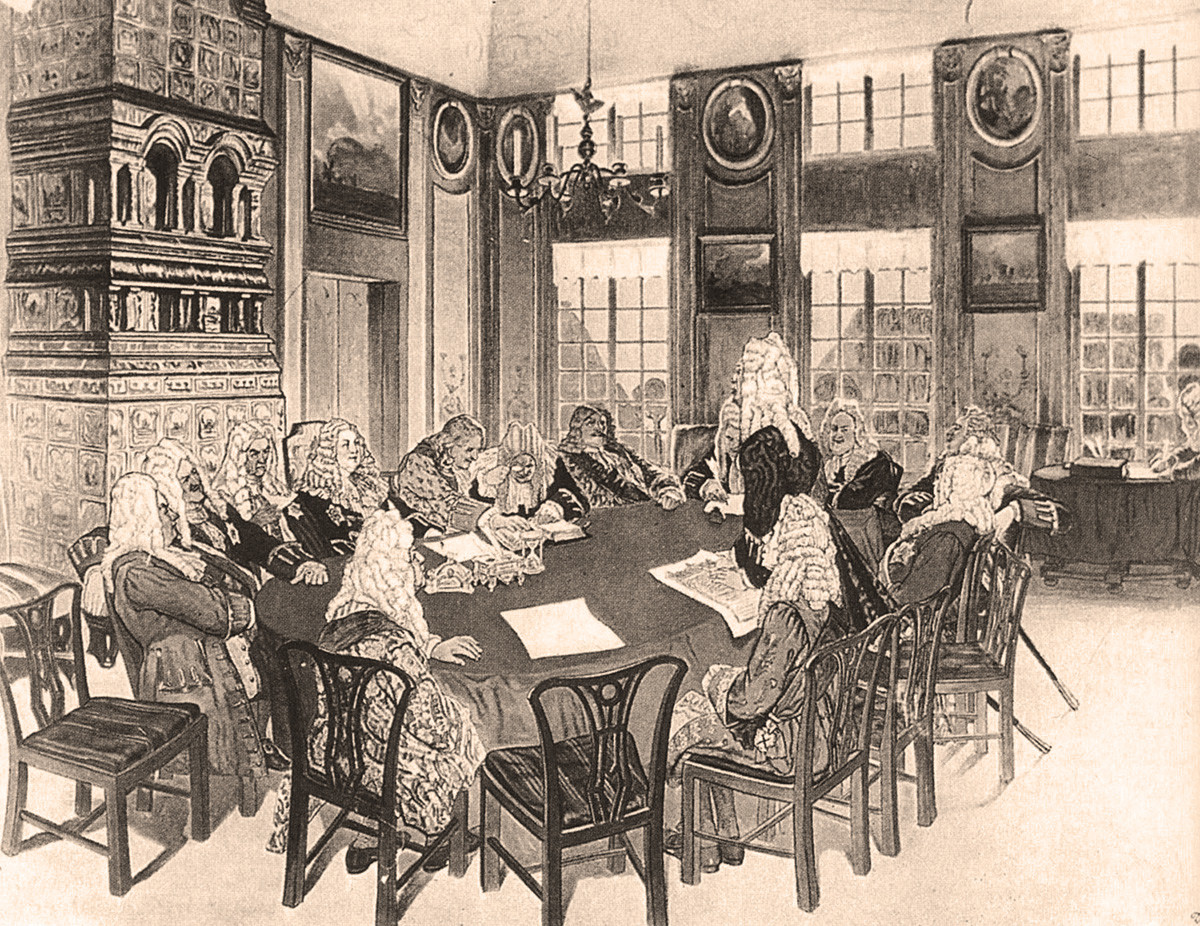 La reunión del Senado de Gobierno durante el reinado de Pedro el Grande
