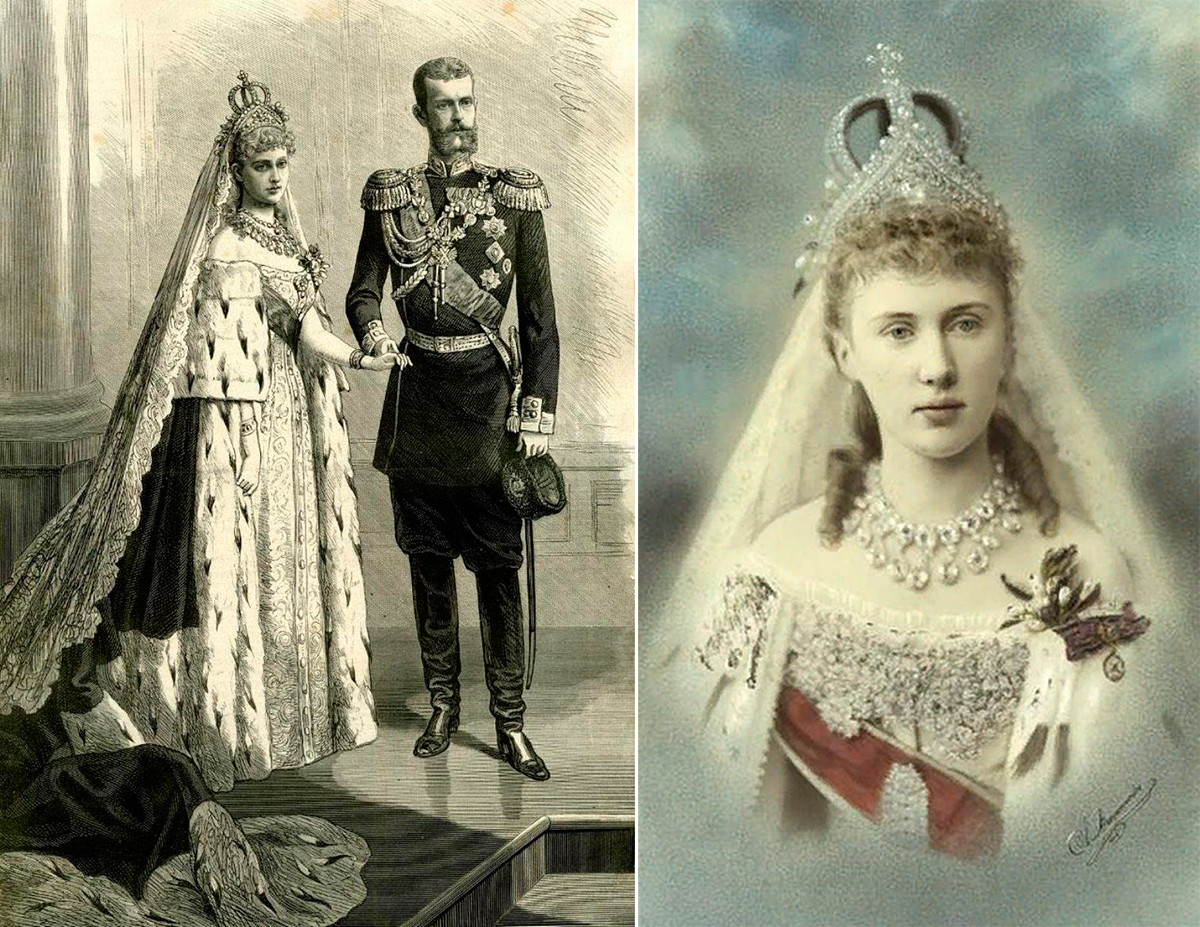 Prinzessin Elisabeth im Hochzeitskleid und mit Krone, 1884.
