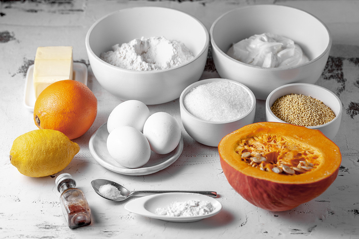 Sweet krupenik Russian millet dessert with pumpkin and citrus scent