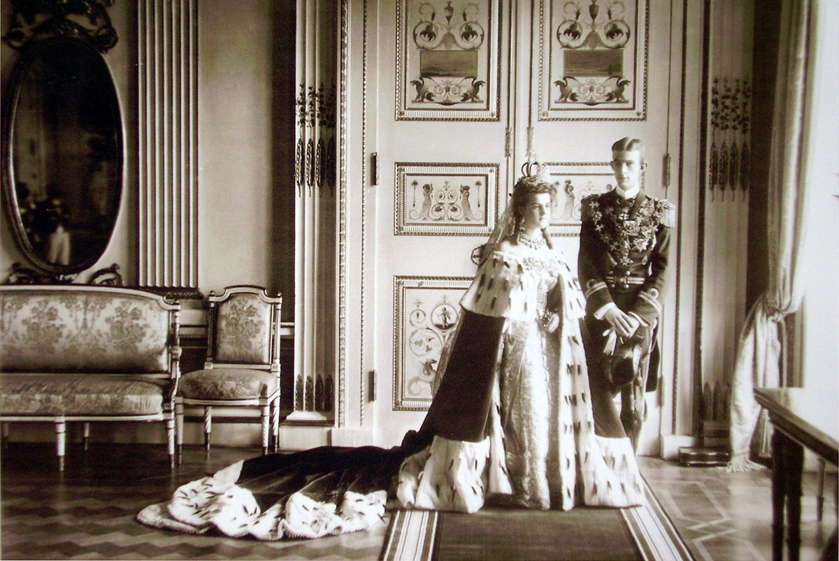 Casamento da grã-duquesa Maria Pavlovna, neta de Aleksandr 2°, com o príncipe Wilhelm, duque de Södermanland, príncipe sueco e norueguês. 1908.