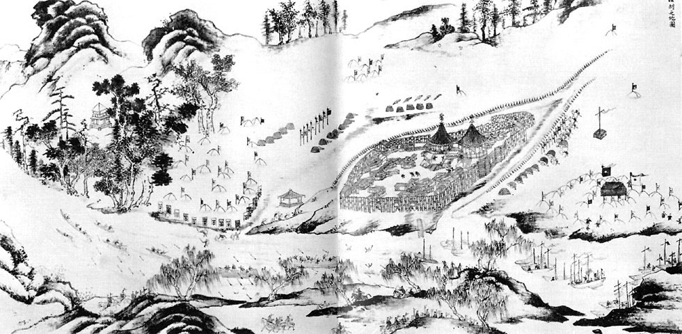 Siege of Albazin. Chinese painting of the 17th century.