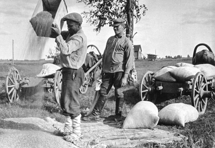 Начало коллективизации: крестьяне сдают зерно, 1928