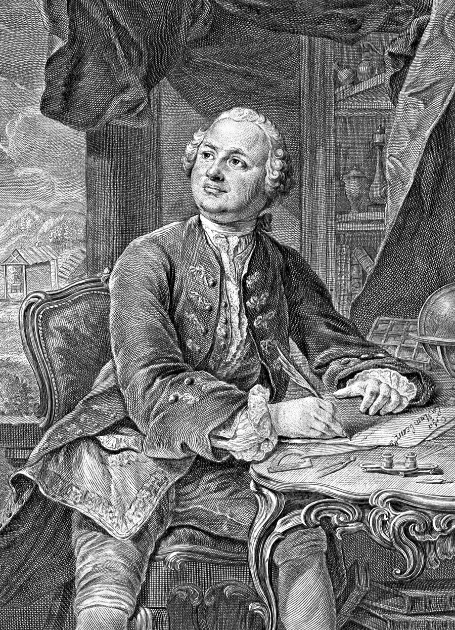 Mikhail Lomonosov in un’incisione di C.A. Wortmann ed E. Fessard
