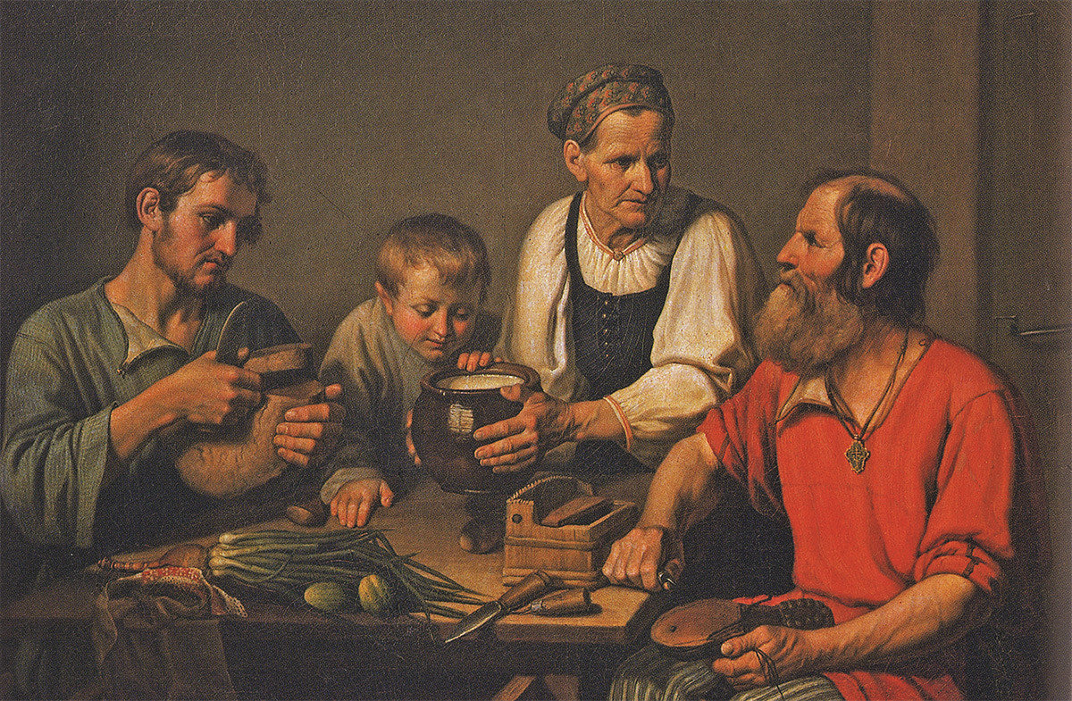 F.Solntsev. Peasants family during lunch, 1824.