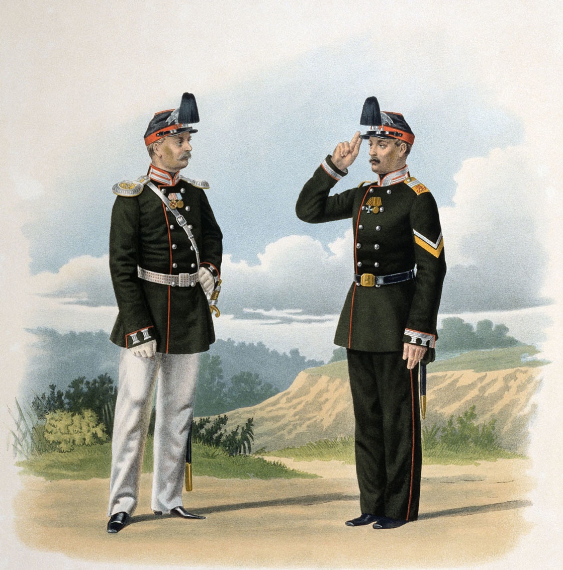Dua perwira Resimen Grenadier Yerevan Ke-13 Tentara Kekaisaran Rusia