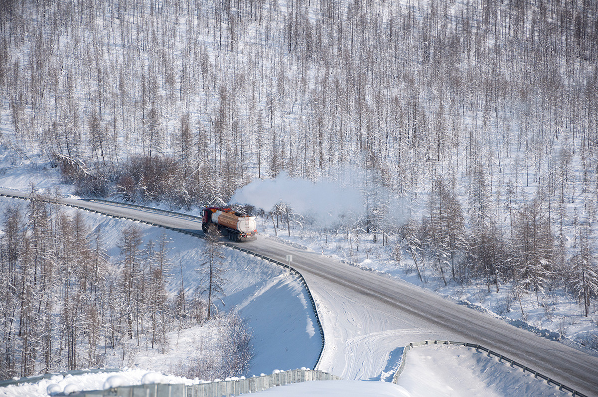 Winter landscape of the Kolyma Highway (Road of Bones)   