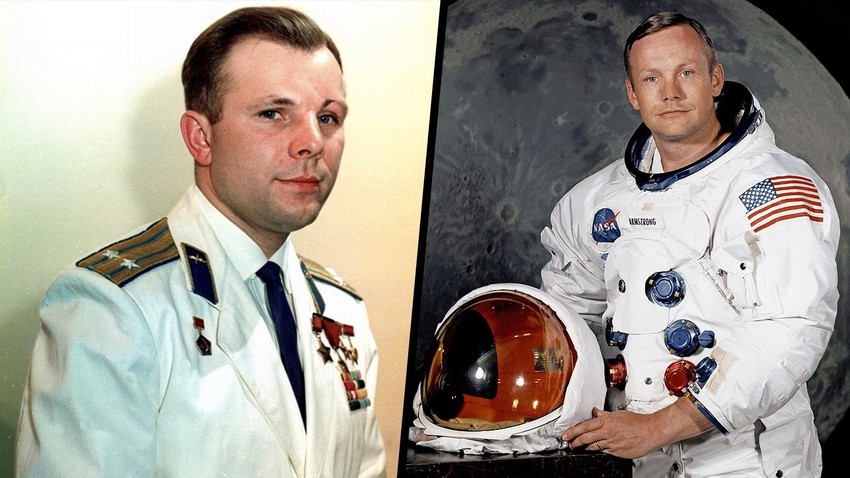 Kosmonaut Soviet Yuri Gagarin (kiri) dan Astronaut Neil A. Armstrong.
