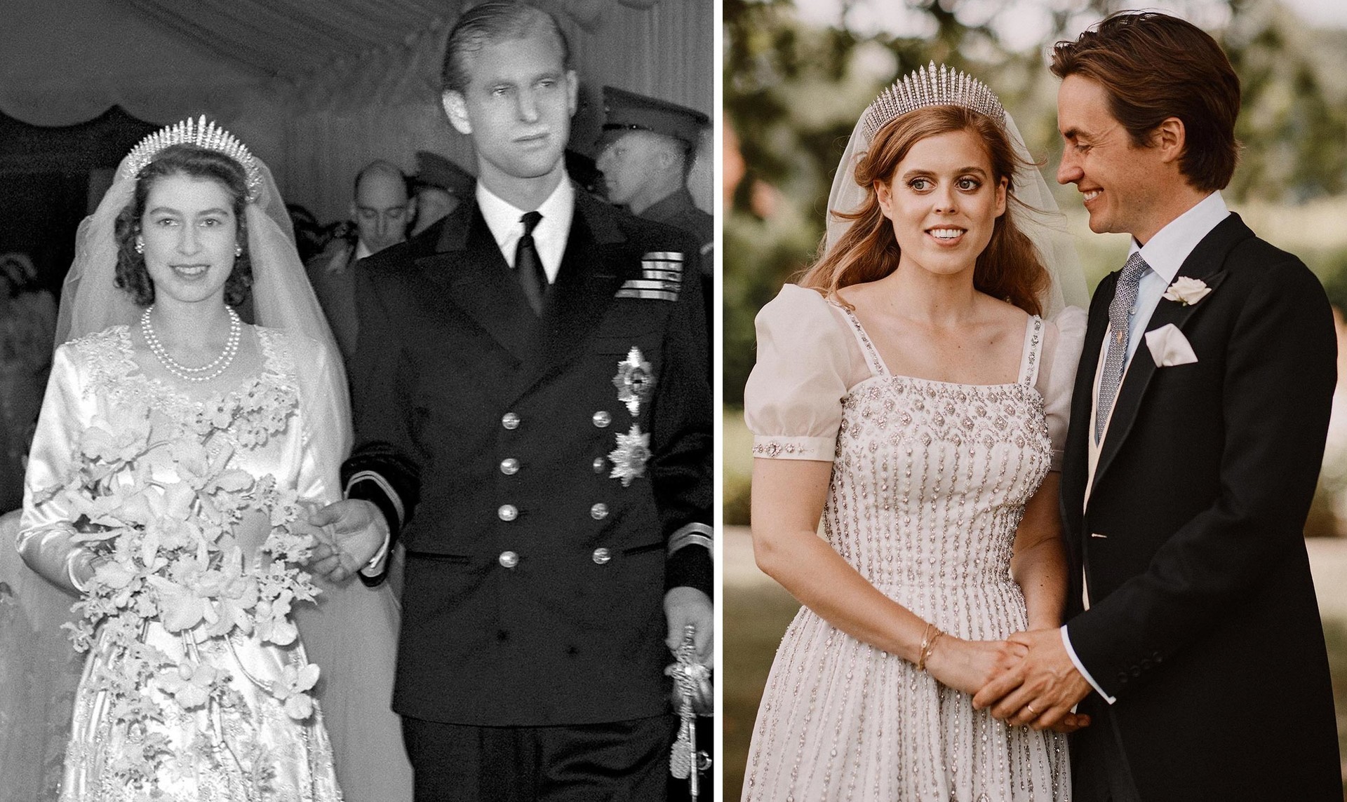 Casamento de Elizabeth 2ª em 1947 e casamento da princesa Beatrice em 2020