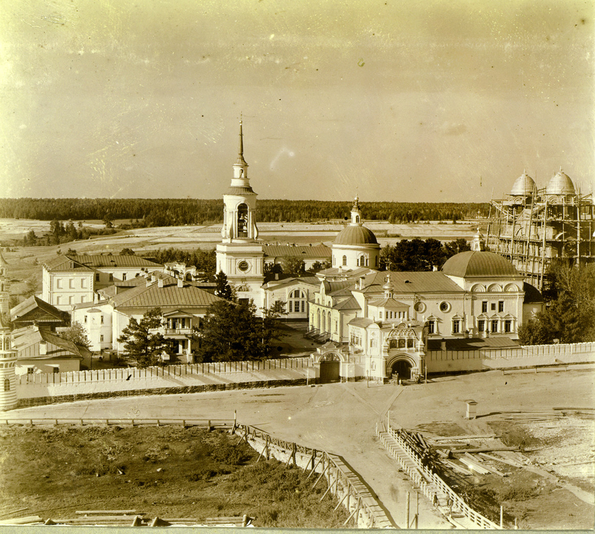 Monastery of St. Nicholas, view northeast from Trinity Cathedral bell tower. Summer 1909. 