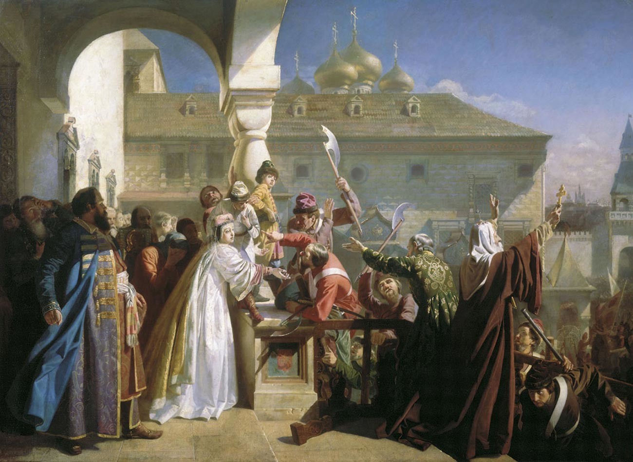 “Permaisuri Natalya menunjukkan Ivan kepada para streltsy” oleh Nikolay Dmitriev-Orenburgsky