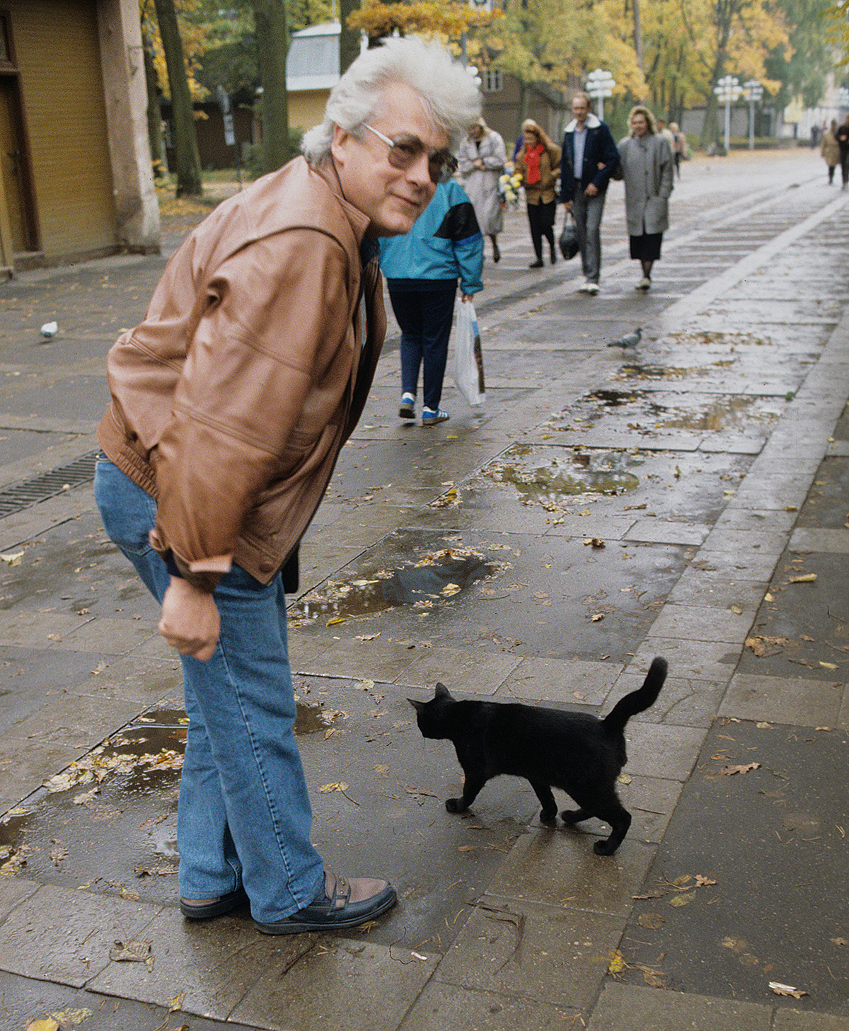 A Russian illusionist Alan Chumak pausing at the sight of a black cat 