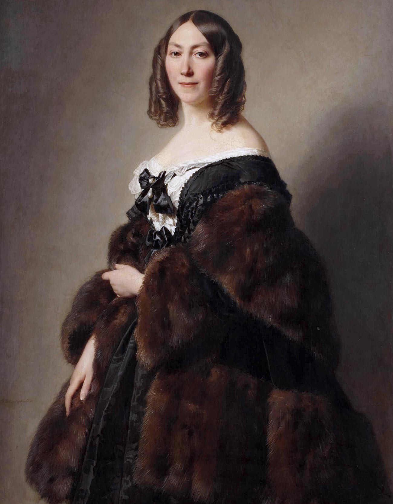 La philanthrope française Cécile Furtado-Heine portant de la fourrure de zibeline. Portrait par Hermann Winterhalter