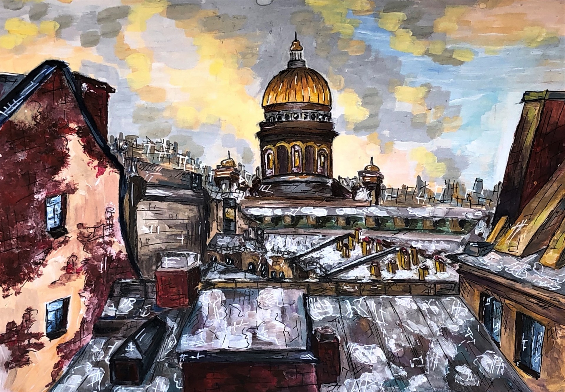 Nadezhda Konyukhova, 15 anni. Vista sulla cattedrale di Sant’Isacco, Mosca, 2020. Scuola d’arte E. F. Svetlanov.
