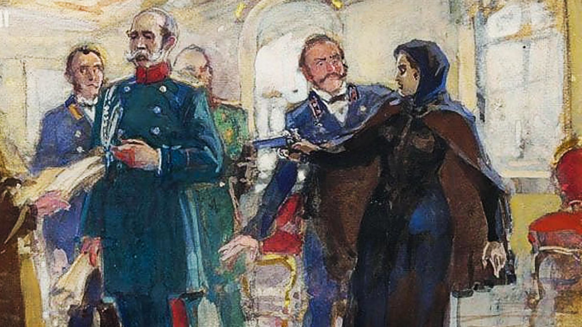 Руската революционерка Вера Засулич (1849-1919), която се опитва да убие Фьодор Трепов (1803-1889), началник на полицията в Санкт Петербург (1860-1878). Тя обаче успява само да го рани. Съдебният процес я оневинява.
