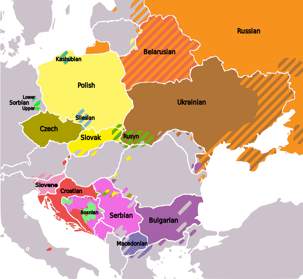 Peta modern persebaran bahasa-bahasa Slavia