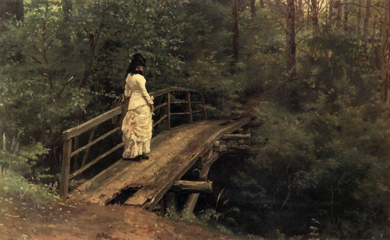 Vera Repina sur le pont d'Abramtsevo, 1879 