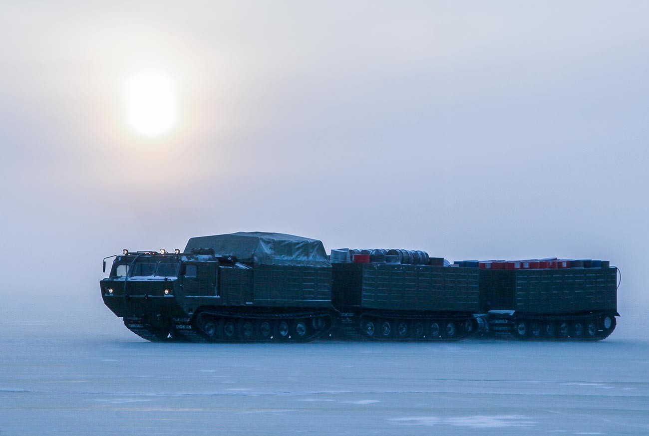 Special transporter during a weapons testing exercise in the Arctic.