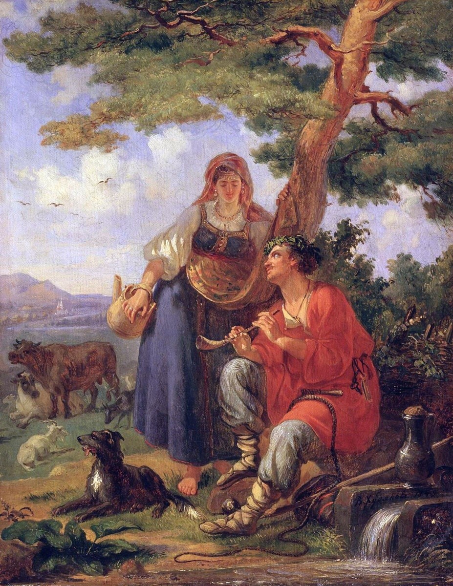 Un berger et une paysanne, 1849. Vassili Khoudiakov