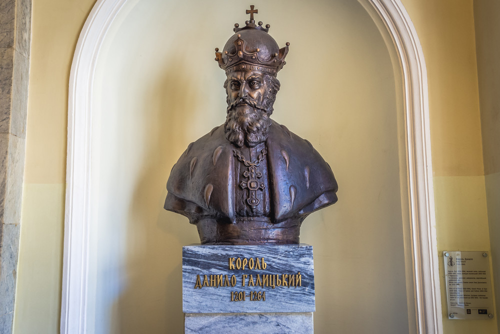 Il busto del principe Danilo di Galizia esposto a Leopoli (Lviv), in Ucraina