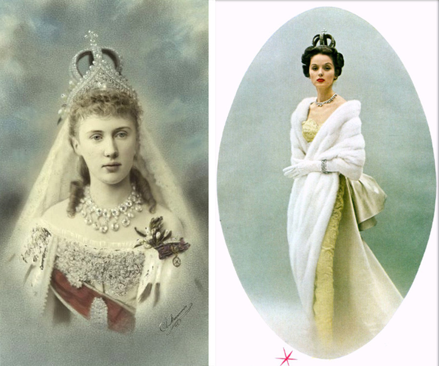 Princess Elisabeth of Saxe-Altenburg and a Cartier model in Romanov wedding crown.