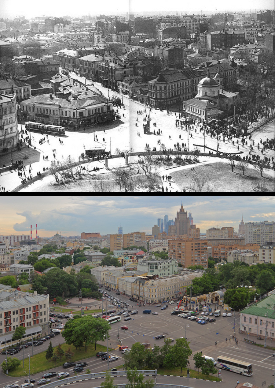 Plaza de la Puerta Prechistenski antes y después