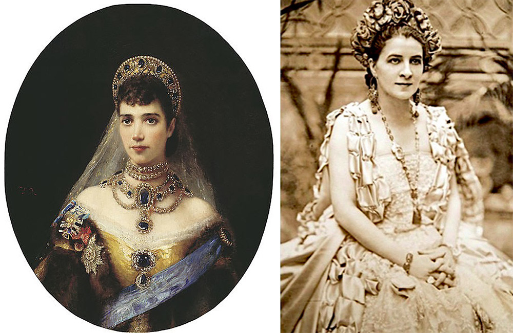 Мария Федоровна в сапфирах и Ганна Вальска в сапфировом ожерелье.