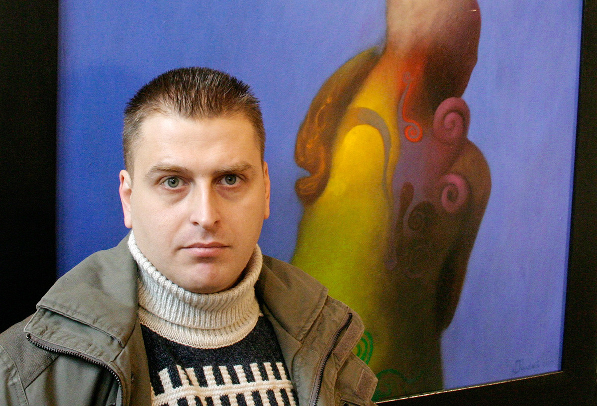 El artista Yakov Dzhugashvili, bisnieto de Stalin, en la inauguración de su exposición personal en Tiflis.
