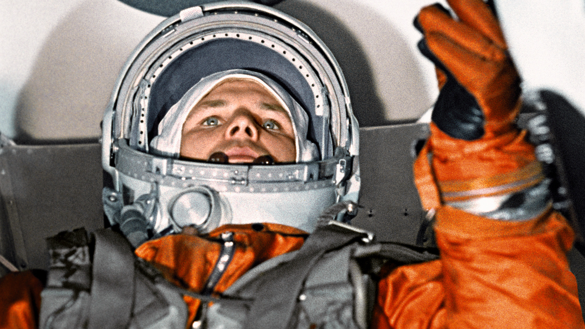 Iouri Gagarine avant le lancement du vaisseau Vostok-1.