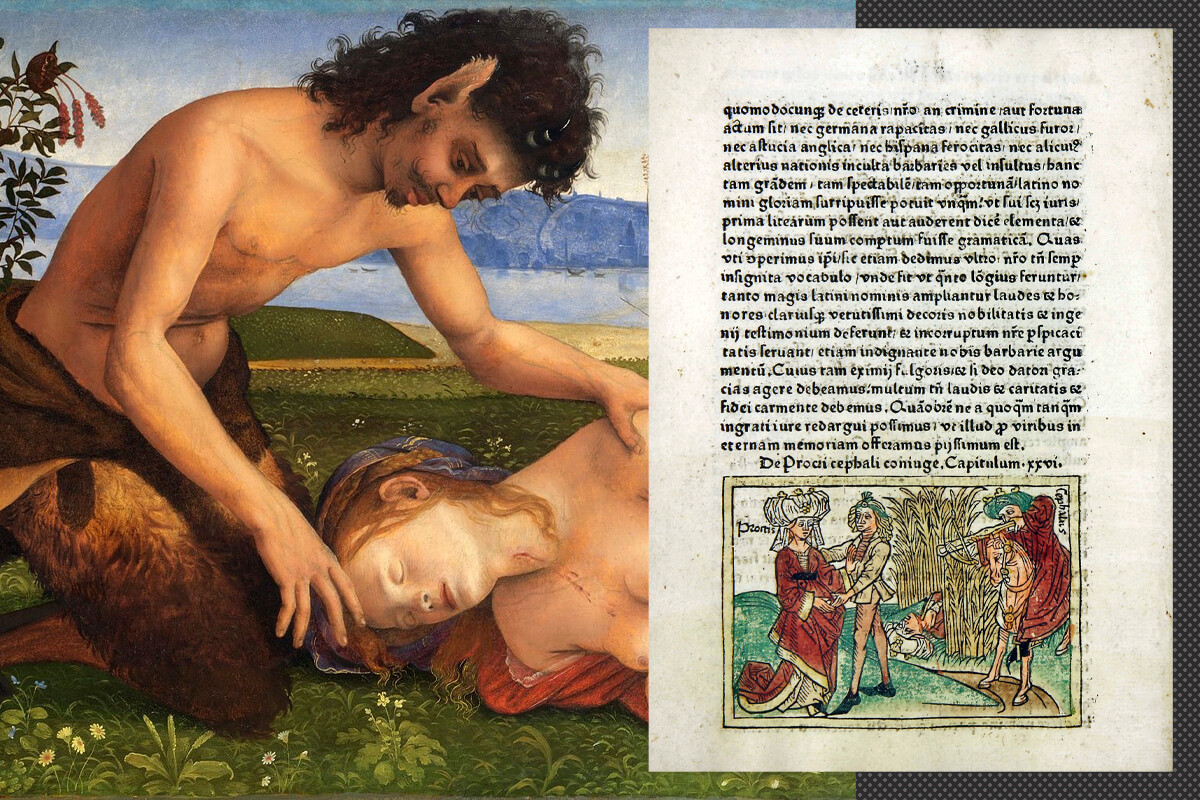 La storia di Procri; a destra, un frammento del quadro 