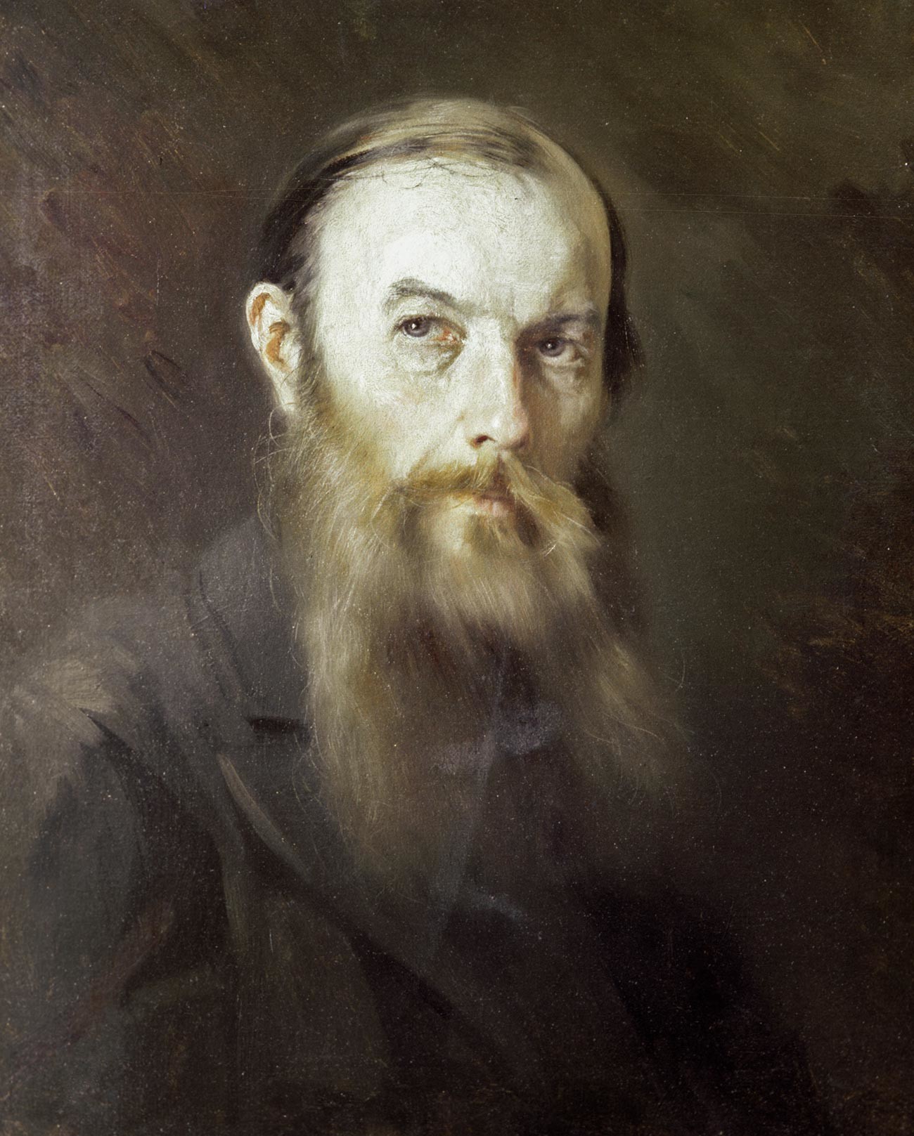 Riproduzione del ritratto di Fjodor Dostoevskij realizzato da M. Scherbatov; dalla collezione del museo-casa di Dostoevskij