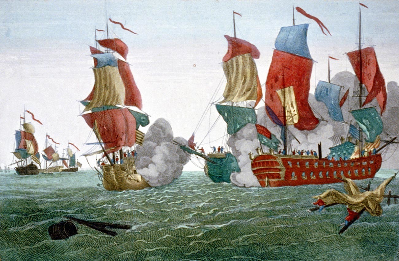 Američki rat za neovisnost: Bitka kod Flamborough Heada, Istočni Yorkshire, Engleska, 22. rujna 1779., između Amerikanca Johna Paula Jonesa i britanskog broda 