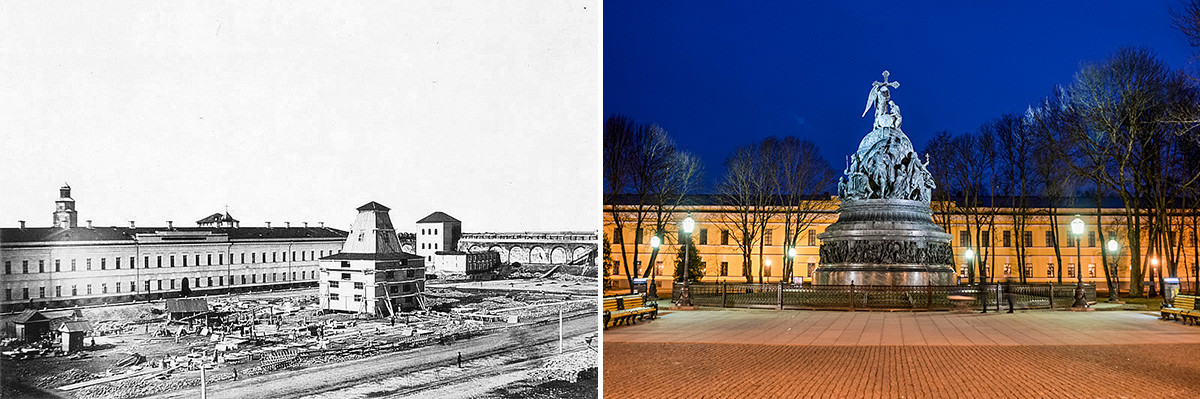The construction of the monument in 1862 and the view in 2017.